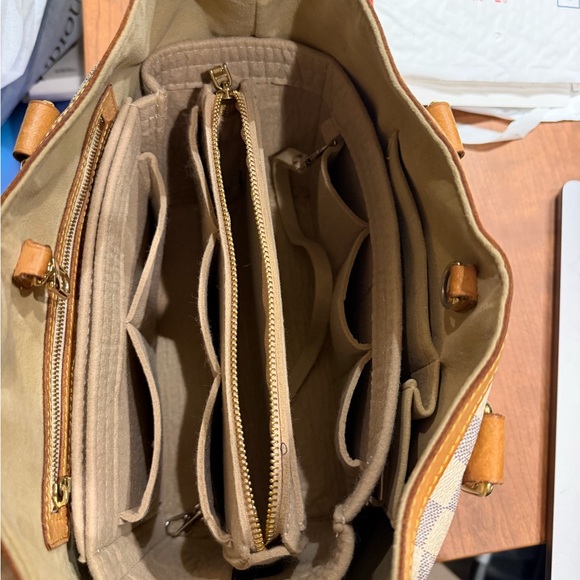 LV Checkered Tote Bag with Tan Accents